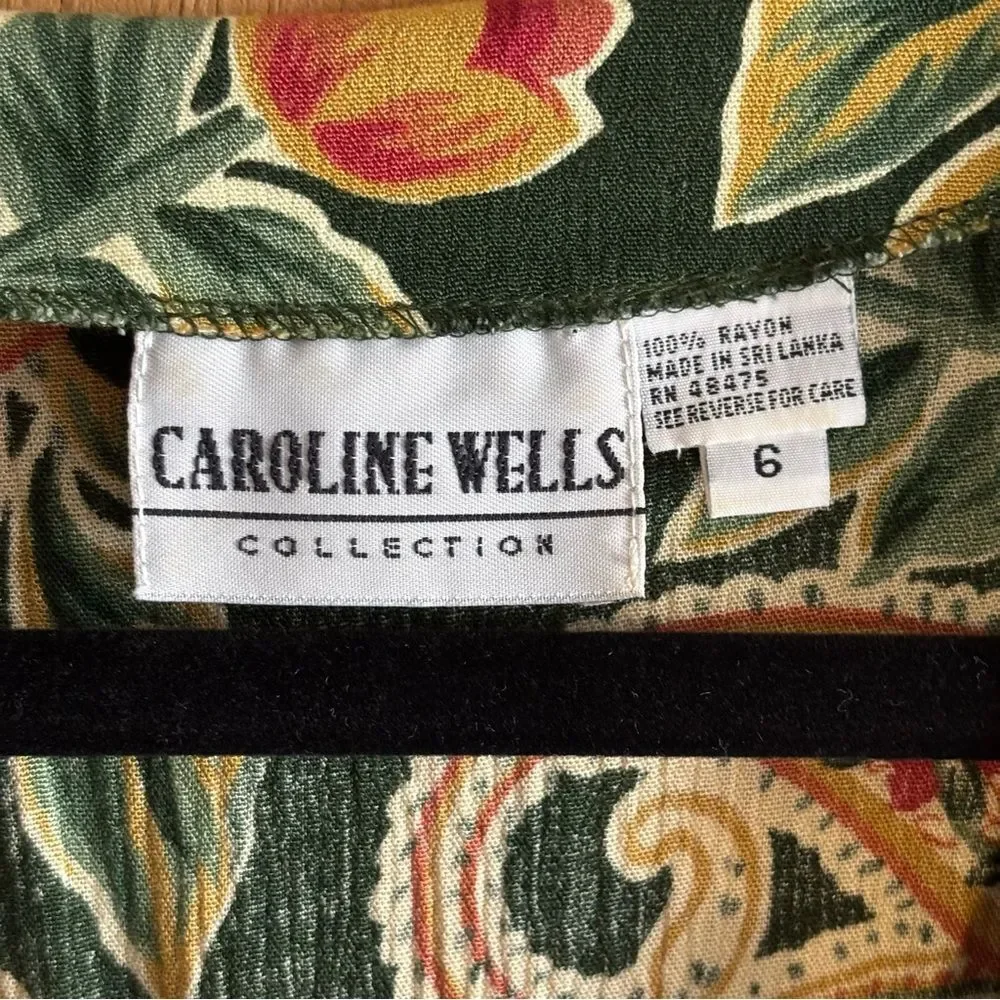 Vintage Caroline Wells 90s Button Down Floral Prairie Rayon Dress Sz 6 - Picture 5 of 5